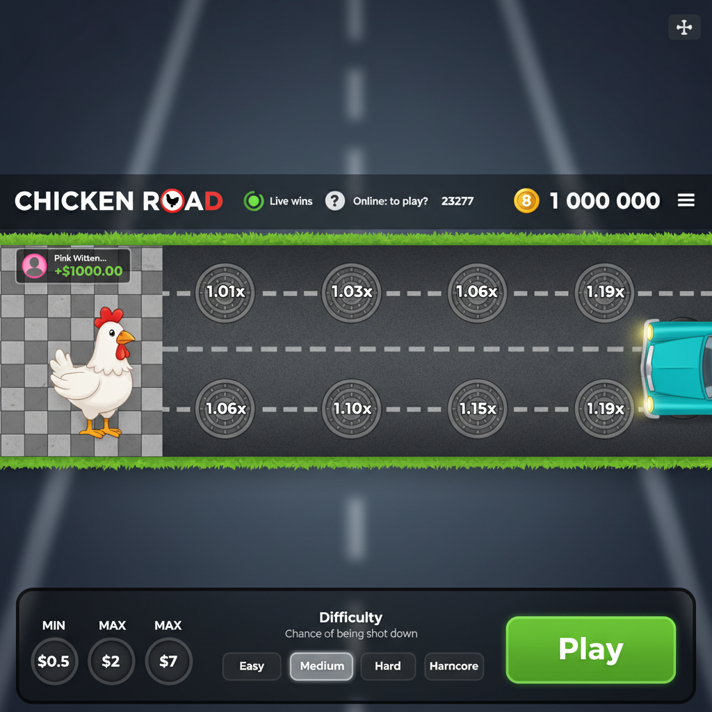 Modalità demo di Chicken Road 2 con saldo virtuale di 1.000.000 USD e interfaccia completa